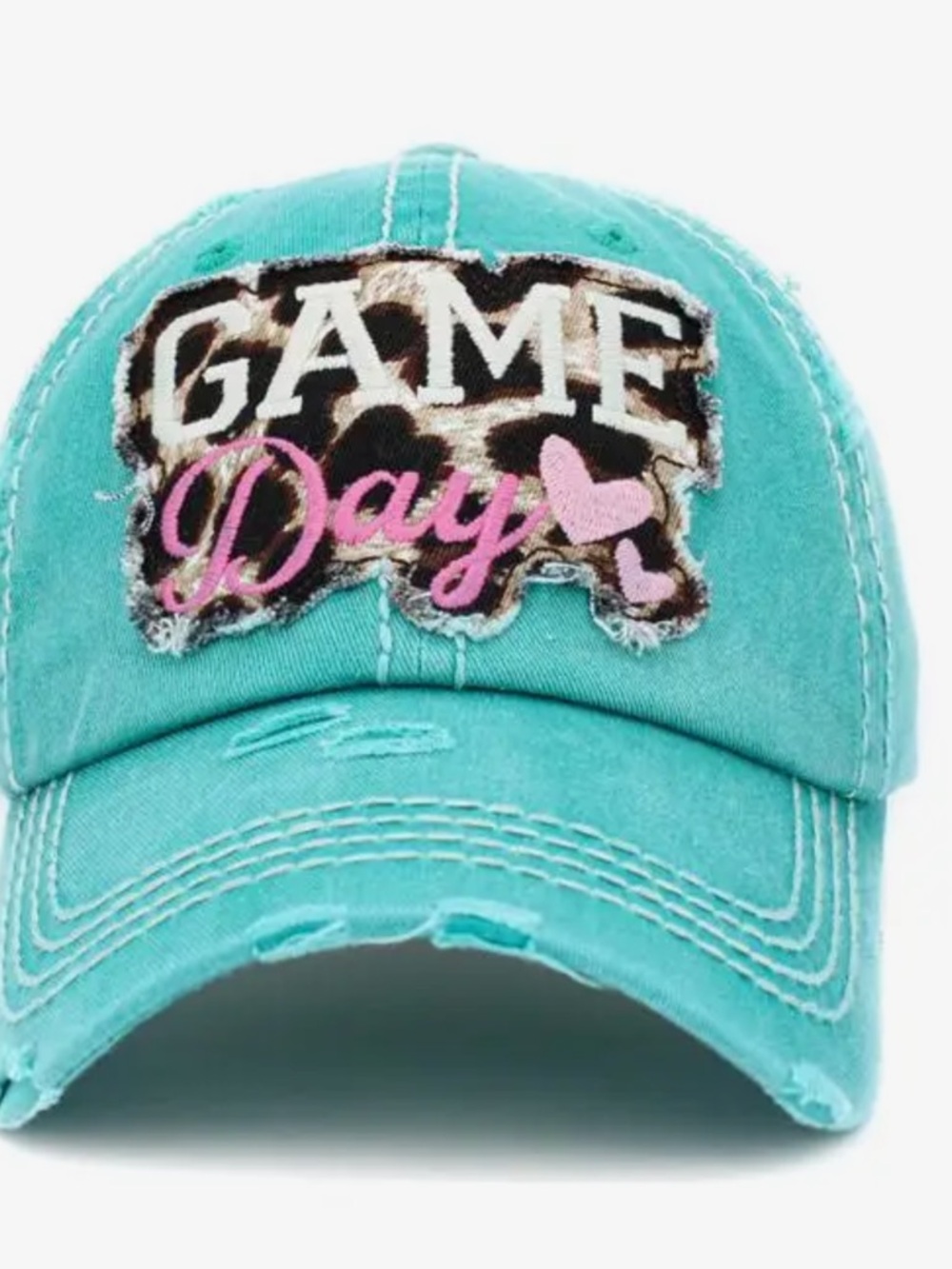 Turquoise "Game Day" Baseball Cap with Leopard Patch